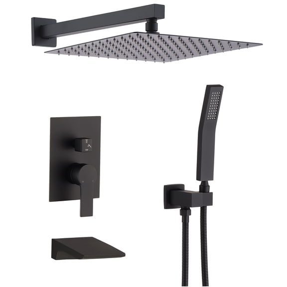 JERFIT Matte Black 10 Inch Rainfall Shower System with Handheld, Complete Shower Set with Valve, Modern Bathroom Fixtures
