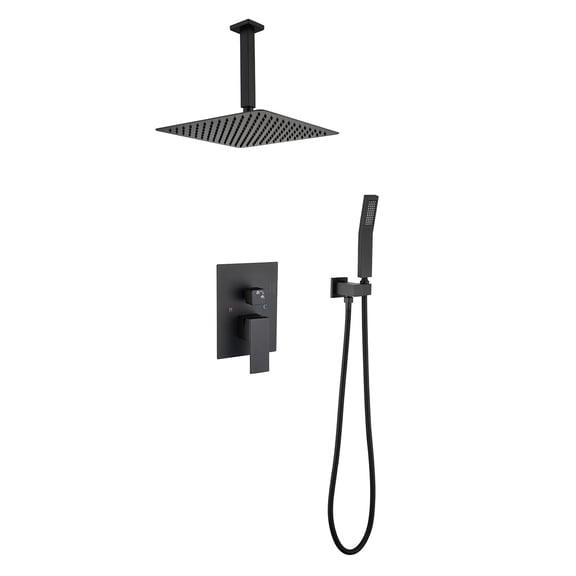 JERFIT Matte Black 16 inch Ceiling Mount Rain Shower System with Handheld Shower, Brass Body, High Pressure Air Injection Technology for Luxurious Spa Experience