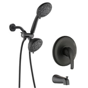 JERFIT Matte Black 2-in-1 Rain Shower System with Handheld, 7 Spray Modes High Pressure Tub and Shower Combo Set, Wall Mounted ABS Faucet
