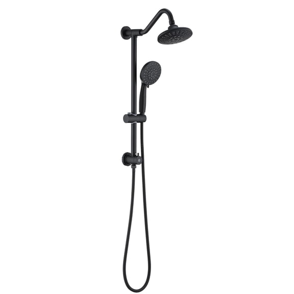 JERFIT Matte Black 6" Rain Shower System with Handheld, 5-Spray Mode, Adjustable Slide Bar, Wall Mounted Dual Shower Combo for High/Low Pressure
