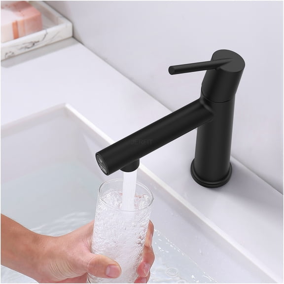 JERFIT Matte Black Bathroom Faucet, Single Handle Deck Mount Vessel Sink Faucet with Dual Fountain & Stream Spray Modes, Easy Install 1 or 3 Hole Vanity Faucet