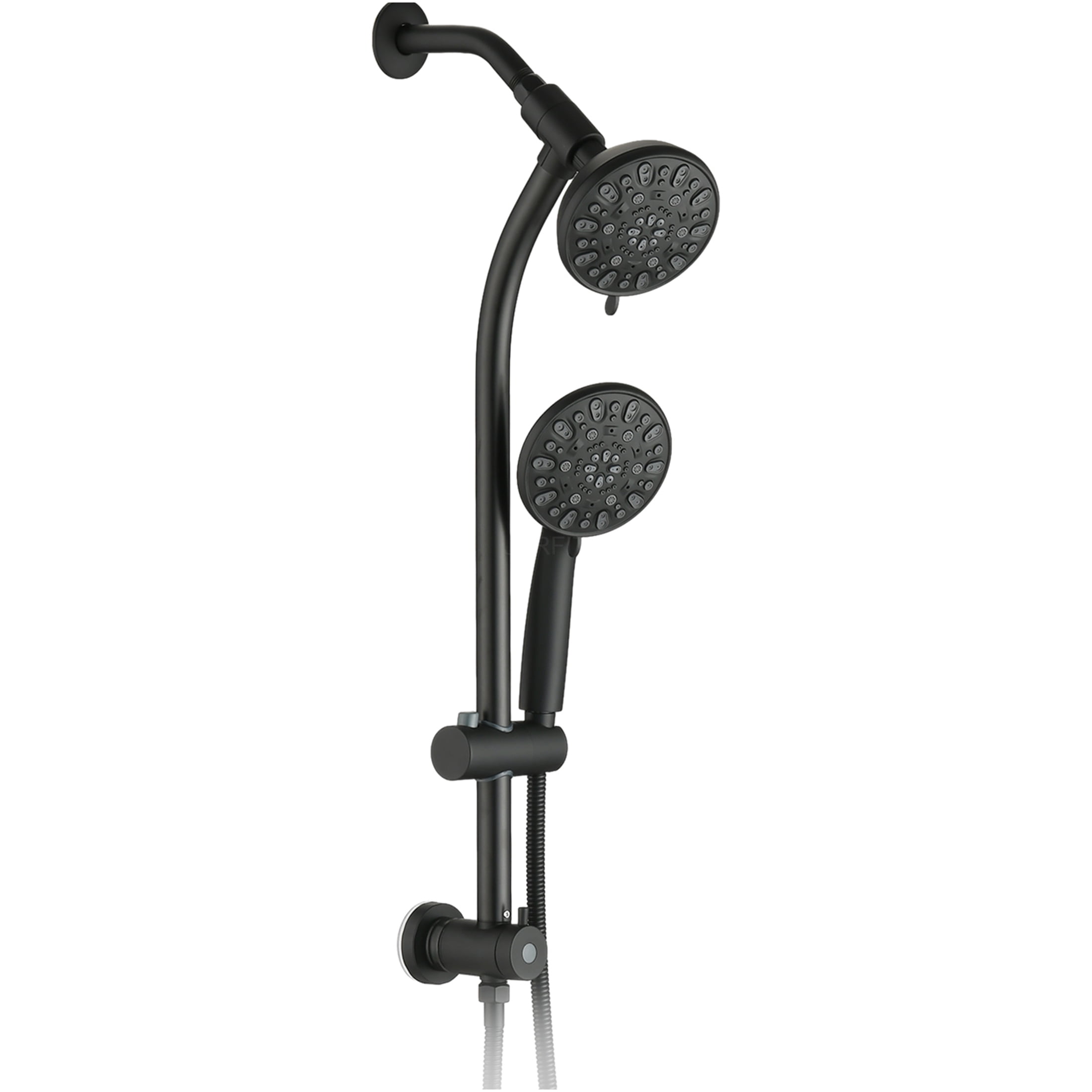 JERFIT Matte Black Dual Shower Head System with 7-Spray Rain Showerhead, Handheld, Slide Bar & No-Drill Mount