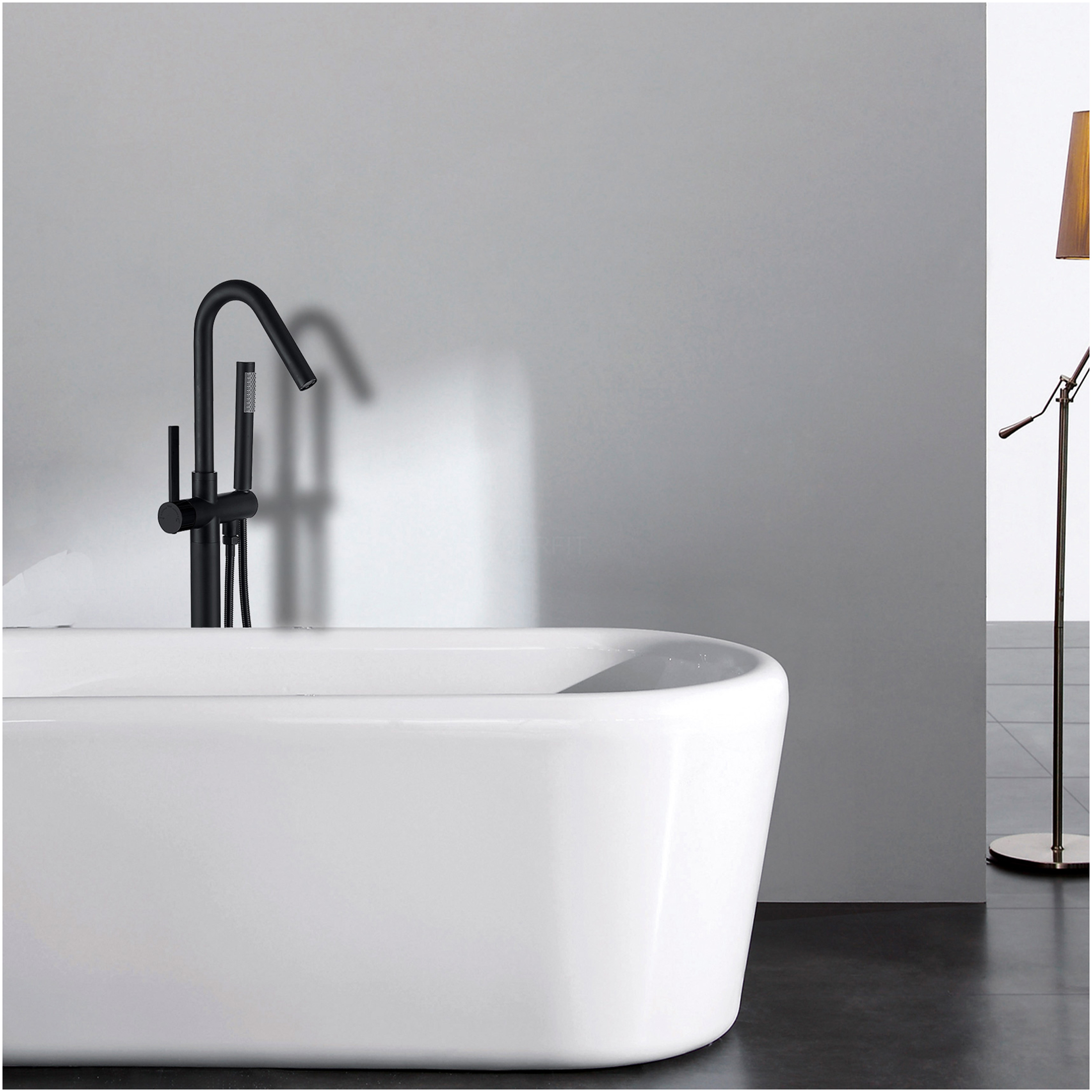 JERFIT Matte Black Freestanding Tub Filler with Hand Shower, Modern Bathroom Faucet for Bathtub, Metal Construction