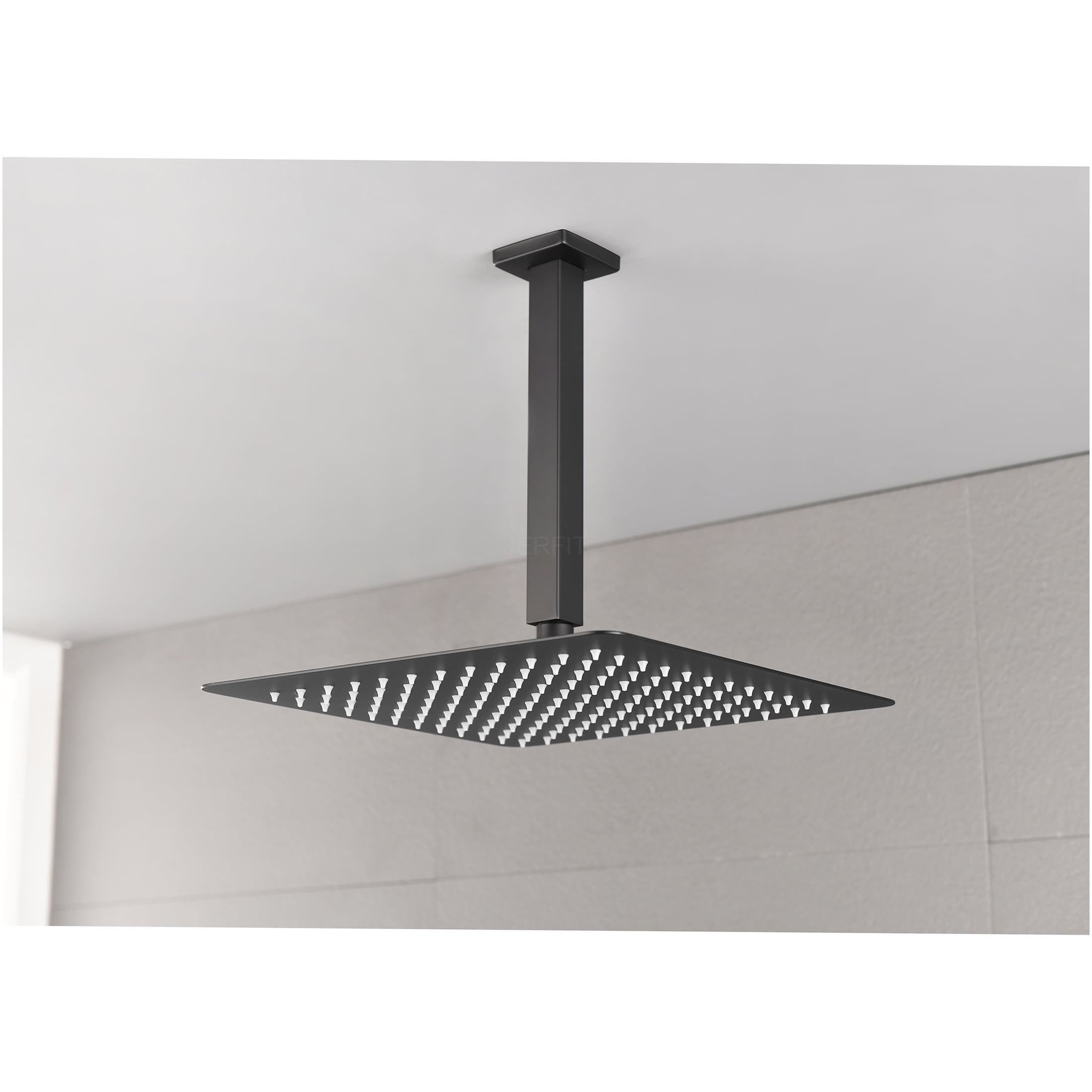 JERFIT Matte Black Rain Shower Head, 6 Inch High Pressure Rainfall Showerhead with 90 Self-Cleaning Nozzles, Water Saving Luxury Stainless Steel Shower Panel for Max Flow