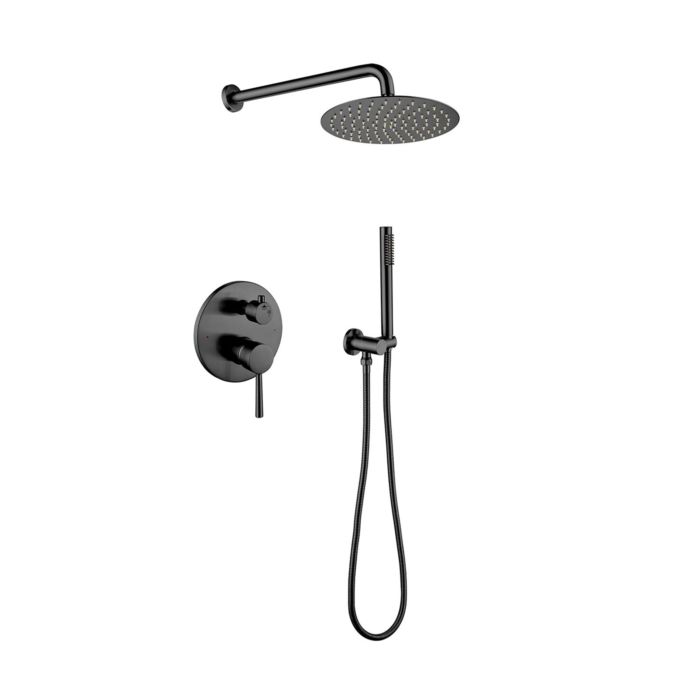 JERFIT Matte Black Rain Shower System - Wall Mounted Rainfall Shower Head Set with Handheld Shower, 8" Square Showerhead, High Pressure Valve and 59 Inch Hose for Modern Bathroom