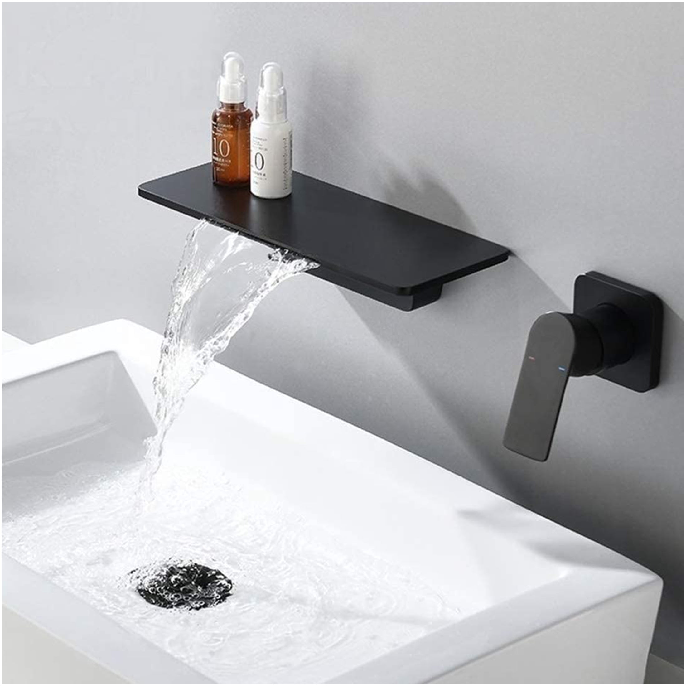 JERFIT Matte Black Single Handle Wall Mount Waterfall Bathroom Sink Faucet, Brushed Nickel