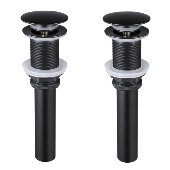 JERFIT Matte Black Vessel Sink Drain Stopper, 2-Pack No Overflow Pop-Up Drain, Tool-Free Installation, 304 Stainless Steel Bathroom Sink Waste Drain