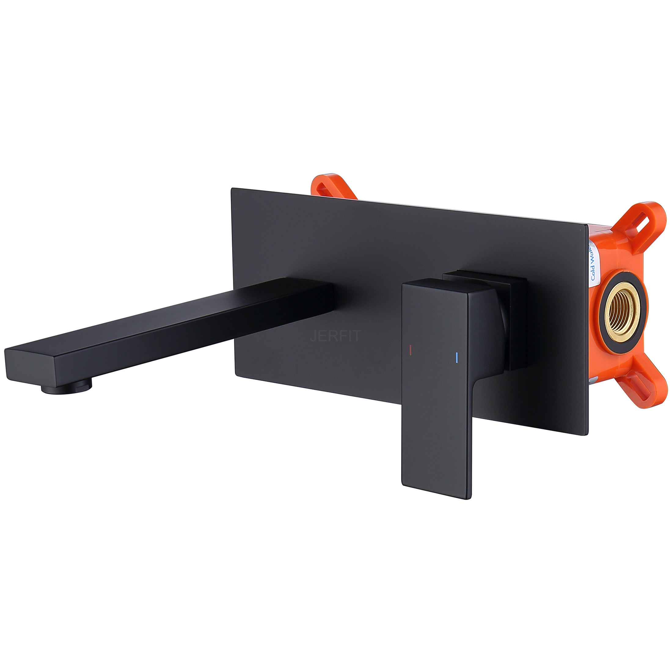 JERFIT Matte Black Wall Mount Bathroom Faucet with Valve, Single Handle Brass Vessel Sink Faucet for Bathtub or Wash Basin