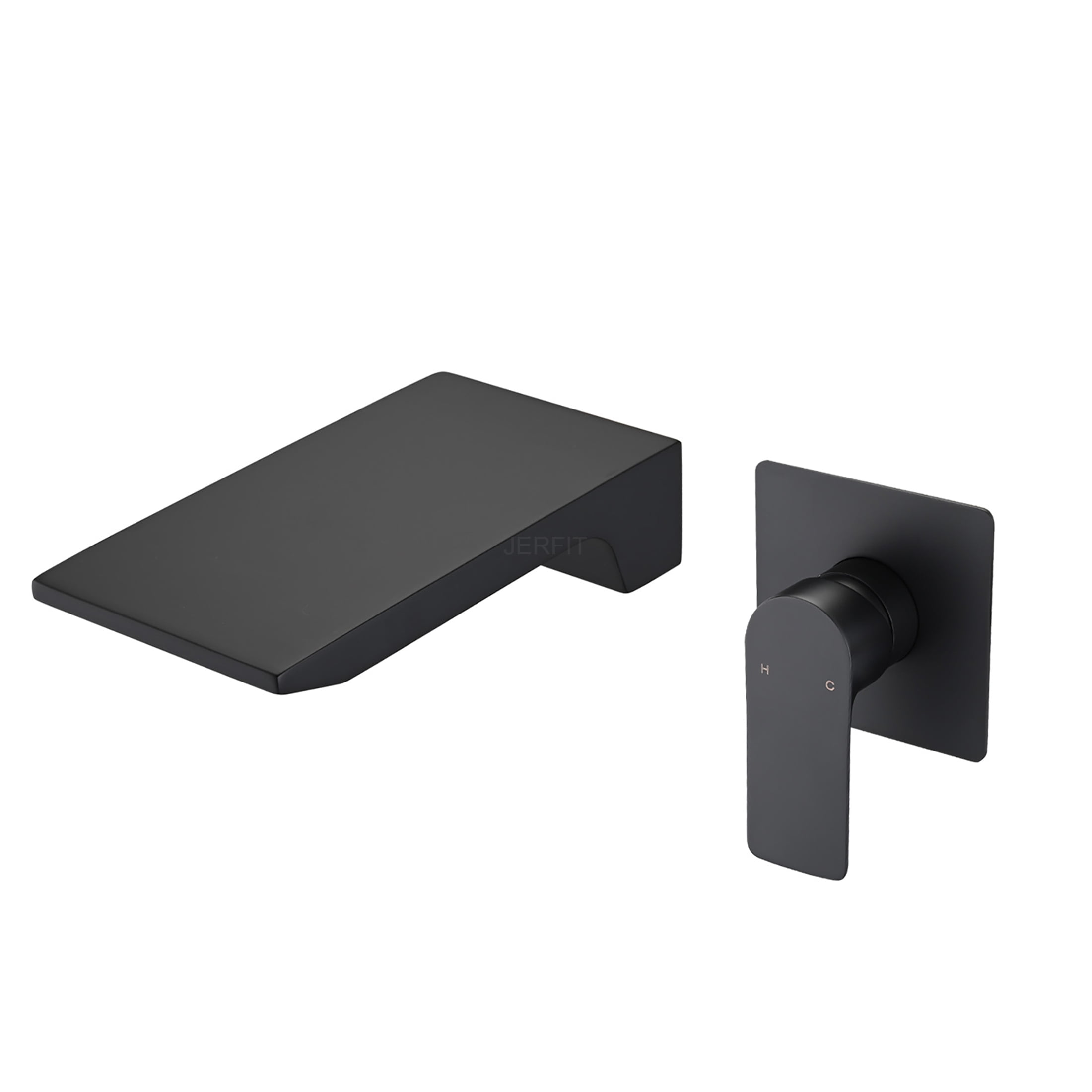 JERFIT Matte Black Wall Mount Waterfall Tub Faucet, Single Handle Bathtub Faucet with Rough-in Valve, Modern Bathroom Sink Faucet in Stainless Steel