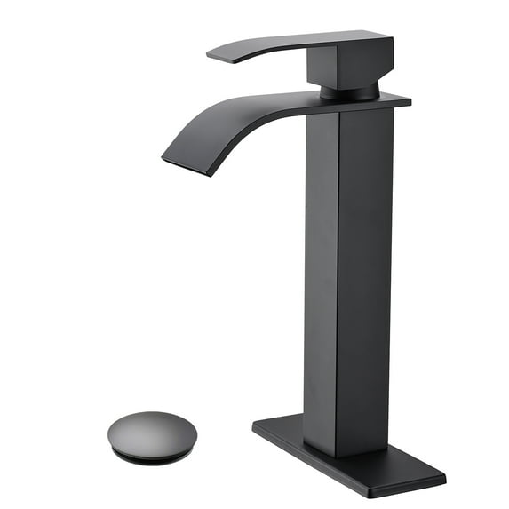 JERFIT Matte Black Waterfall Bathroom Faucet with Pop Up Drain, Single Handle Sink Faucet No Overflow, Brushed Nickel Core