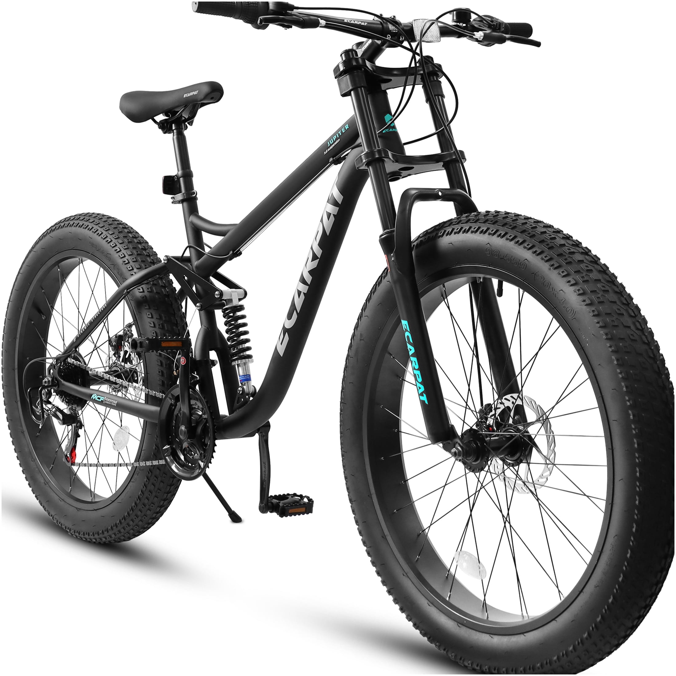 JERFIT Men's 26" Full Suspension Mountain Bike, 21-Speed Shimano Drivetrain, 4" Fat Tire, Disc Brakes, All-Terrain MTB Bicycle for Adults
