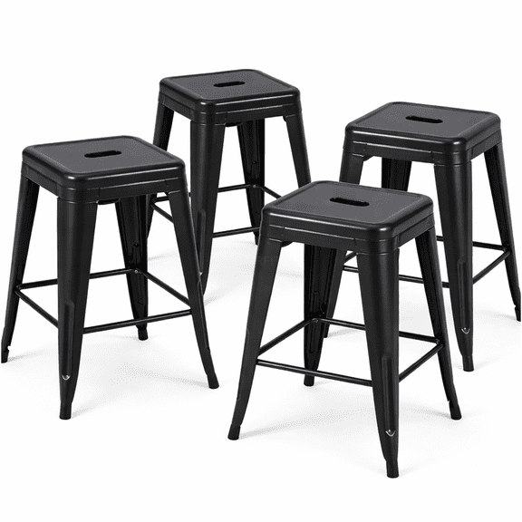 JERFIT Metal Bar Stools Set of 4, Backless Counter Height Stools for Kitchen Island, Easy Assembly & Space-Saving, Matte Black