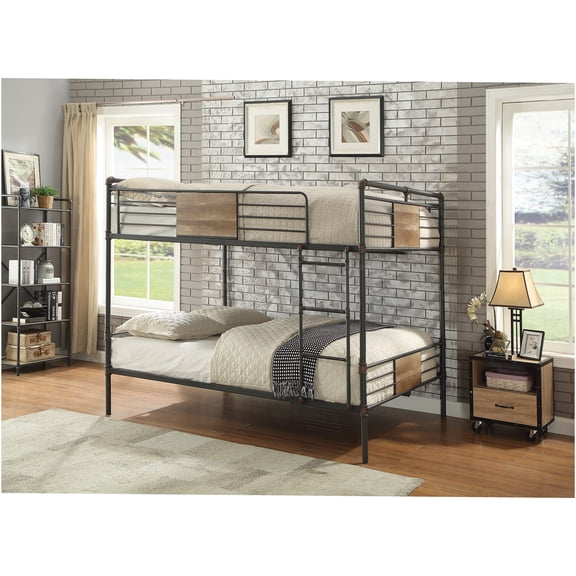 JERFIT Metal Double Queen Bunk Bed with Guard Rails, Space-Saving Black Bronze Frame for Adults, Includes Slats and Ladder, 660lbs Weight Capacity