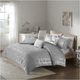 thumbnail image 1 of JERFIT Metallic Geometric Print King Comforter Set, Grey Silver Microfiber Bedding Set with Decorative Pillows, Antimicrobial, Ultra Soft, 1 of 10