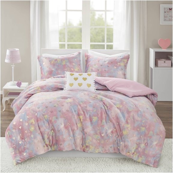 JERFIT Metallic Heart Print Twin XL Comforter Set with Sham & Pillow, Ultra Soft Hypoallergenic Plush Bedding Collection, Machine Washable