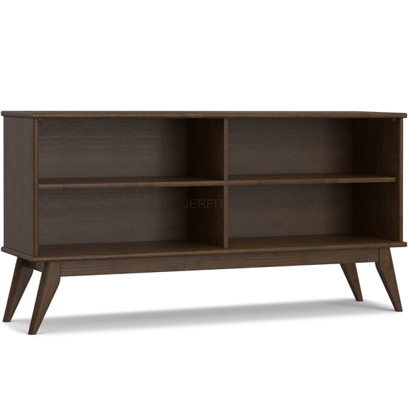 JERFIT Mid Century Modern 4-Shelf Bookcase, TV Stand & Console Table, Solid Wood, Walnut Brown Finish