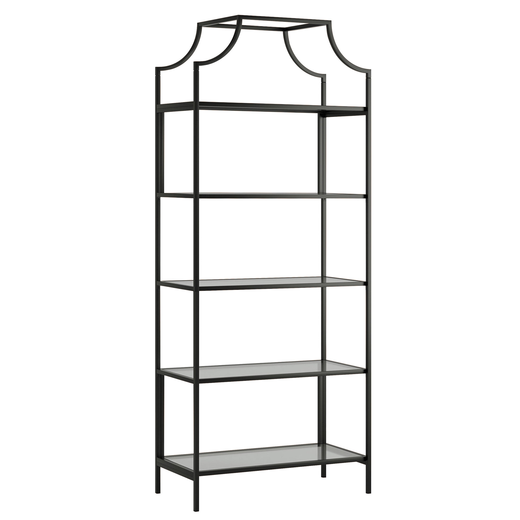 JERFIT Mid-Century Modern 5-Tier Glass Bookcase, Open Display Shelf ...