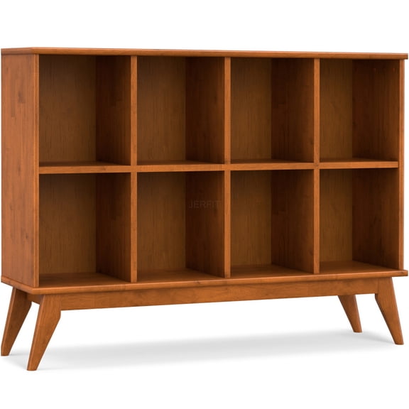 JERFIT Mid Century Modern 8-Cube Organizer Sofa Table, Teak Brown Solid Wood Couch Console Table with Storage for Living Room