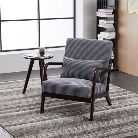 JERFIT Mid-Century Modern Accent Chair with Coffee Table Set, Antique Dark Gray Polyester Upholstery, Vintage Style Lounge Chair for Living Room & Bedroom