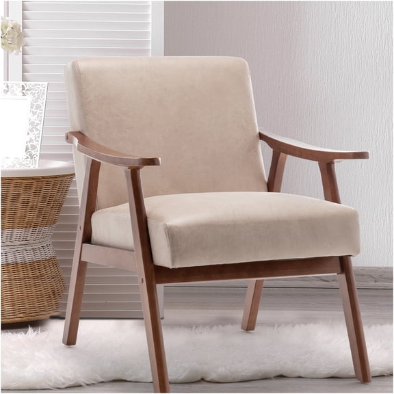 JERFIT Mid-Century Modern Accent Chair with Solid Wood Frame, Plush Fabric Upholstery, Comfortable Wingback Design for Living Room, Bedroom, Reading Nook