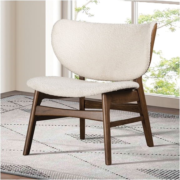 JERFIT Mid-Century Modern Accent Chair Wingback Design with Boucle Fabric Upholstery and Solid Wood Frame for Living Room, Beige