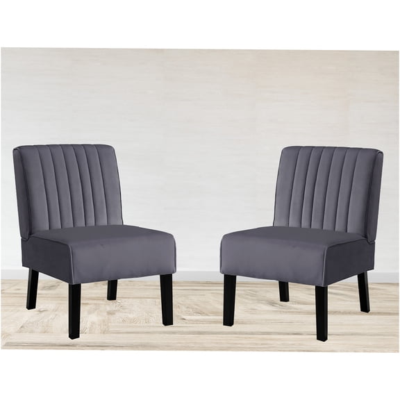 JERFIT Mid Century Modern Accent Chairs Set of 2, Velvet Upholstered Side Chairs with Solid Wood Legs for Living Room, Bedroom, Grey