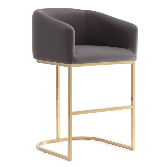 JERFIT Mid-Century Modern Bar Stool with Backrest, 26" Seat Height, Leatherette Upholstered Counter Stool, Gray, Fully Assembled