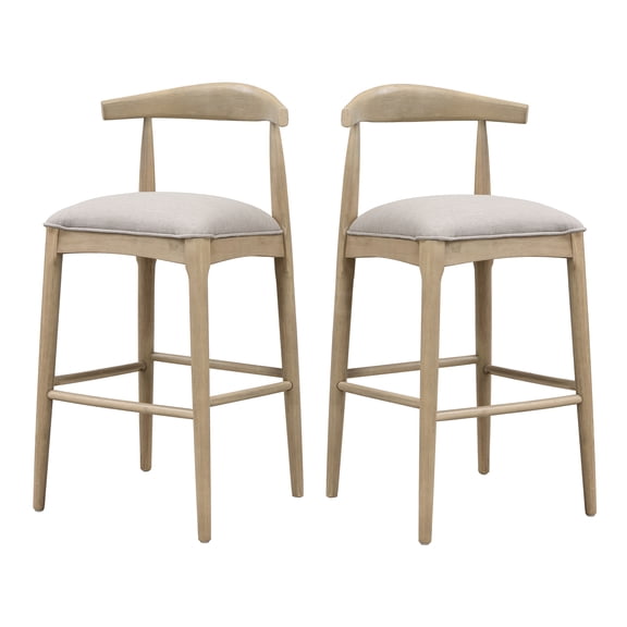 JERFIT Mid Century Modern Bar Stools Set of 2, Grey Fabric Upholstered Counter Stools with Footrest for Kitchen Island, Dining Room