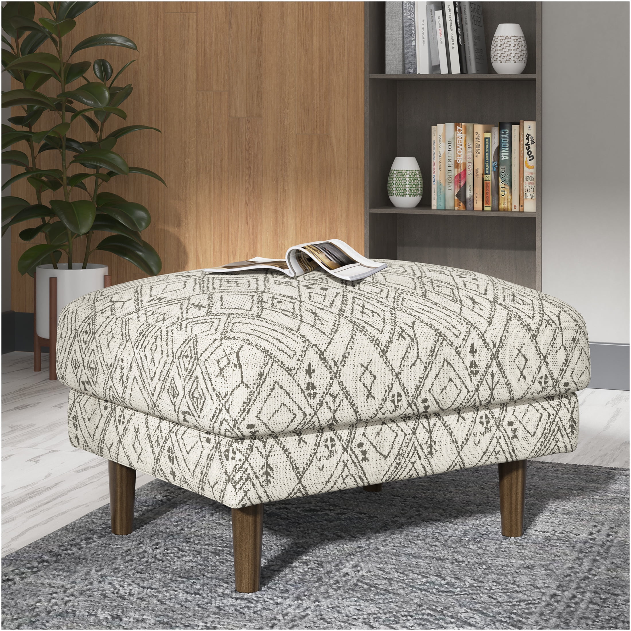 JERFIT Mid-Century Modern Black Abstract Pattern Storage Ottoman Bench ...