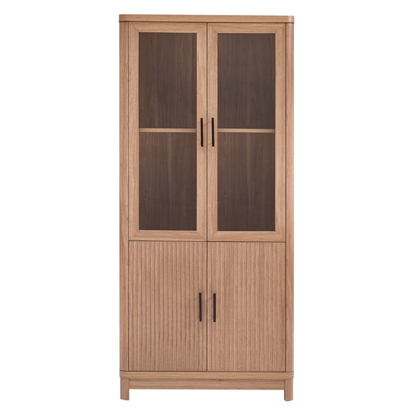 JERFIT Mid Century Modern Bookcase Cabinet with Glass Doors, 6 Adjustable Shelves, Storage for Home Office & Living Room, Maple Finish