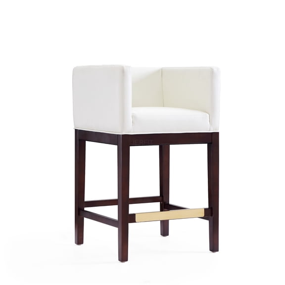 JERFIT Mid-Century Modern Counter Stool with Back & Armrests, 24.5" Seat Height, Upholstered in Faux Leather, Walnut Finish Wood Base, Fully Assembled