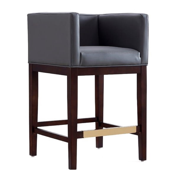 JERFIT Mid-Century Modern Counter Stool with Back, 24" Seat Height, Upholstered Faux Leather Bar Stool, Gold Footrest, Fully Assembled in Gray