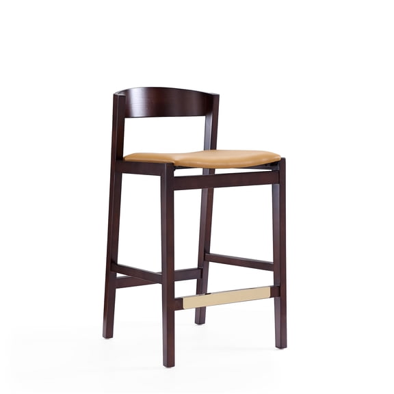 JERFIT Mid-Century Modern Counter Stool with Back, 26.5" Seat Height, Faux Leather Upholstered Bar Stool in Camel for Kitchen Island, Fully Assembled