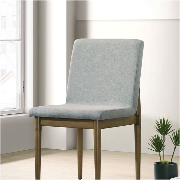 JERFIT Mid-Century Modern Dining Chairs Set of 2, Upholstered Side Chairs with Solid Wood Frame, Natural Tone and Light Gray Fabric for Kitchen Dining Room