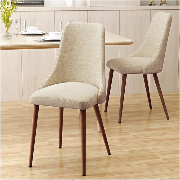 JERFIT Mid-Century Modern Dining Chairs Set of 2, Upholstered Armless Side Chairs with Wooden Tapered Legs for Kitchen, Dining Room, Cafe