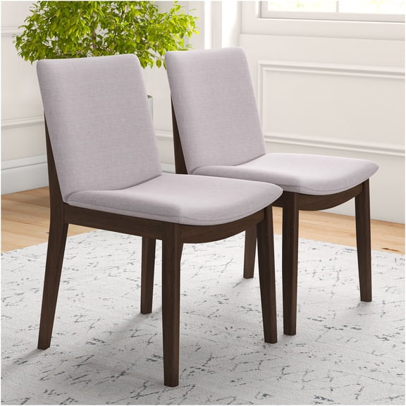 JERFIT Mid-Century Modern Dining Chairs Set of 2, Upholstered Beige Fabric & Solid Wood Frame, Accent Side Chairs for Kitchen Dining Room
