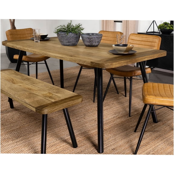 JERFIT Mid-Century Modern Dining Table for 6, Natural Mango Wood Top with Black Iron Legs, Rectangular Rustic Farmhouse Kitchen Table