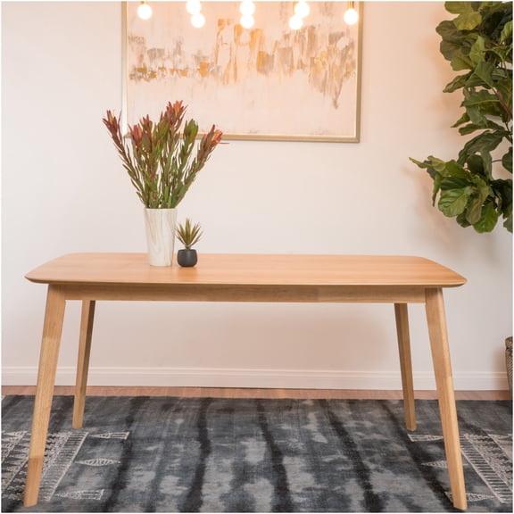 JERFIT Mid-Century Modern Dining Table for 6, Retro Solid Wood Kitchen Table with Faux Wood Top, Natural Finish Dining Room Table