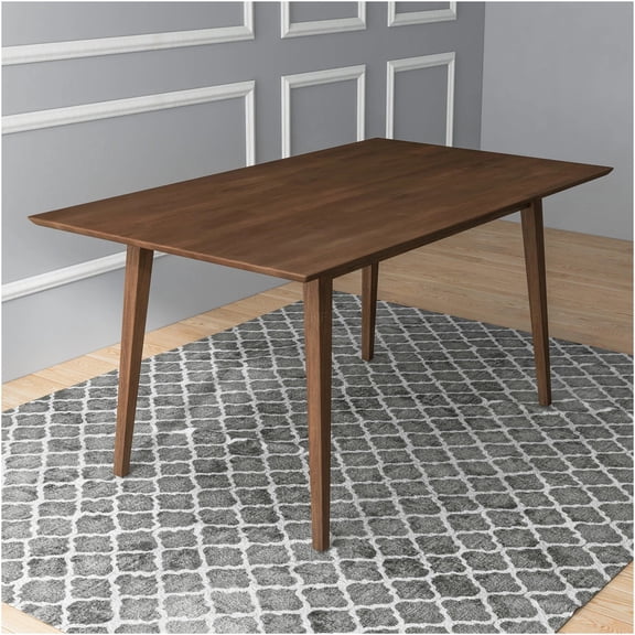 JERFIT Mid-Century Modern Dining Table for 6, Solid Wood Rectangular Kitchen Table with Beveled Edge, Brown Finish