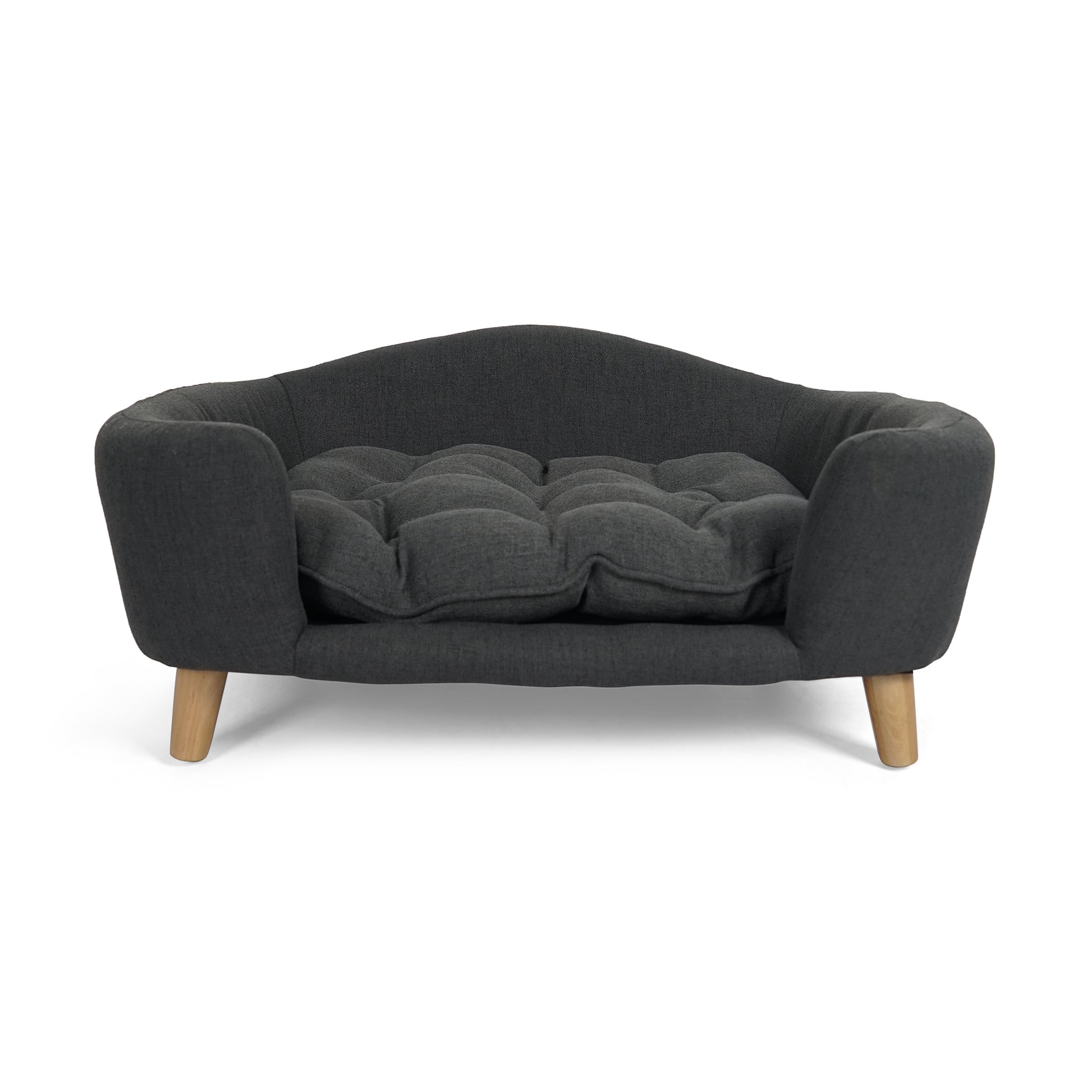 JERFIT Mid-Century Modern Dog Bed with Wood Legs, Plush Small Pet Bed for Small Dogs up to 25 lbs, Waterproof & Orthopedic Support, Washable Cover, Dark Gray