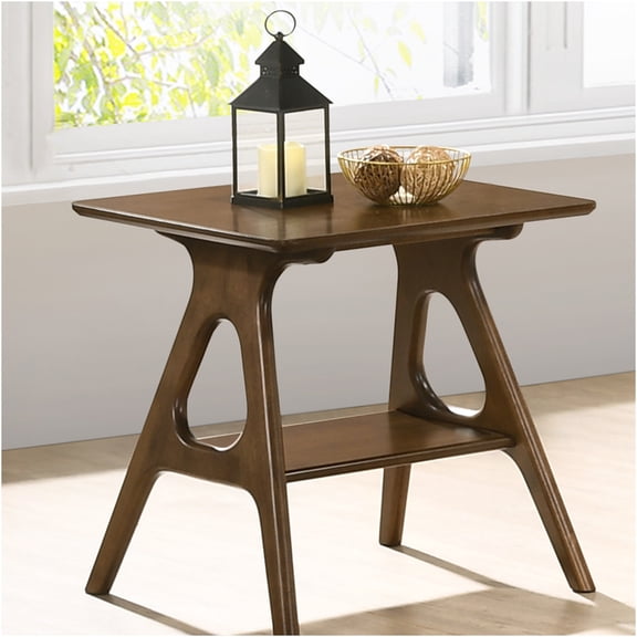 JERFIT Mid Century Modern End Table with Shelf, Solid Wood Nightstand, Small Bedside Table with Storage for Living Room, Bedroom, Walnut Brown Finish