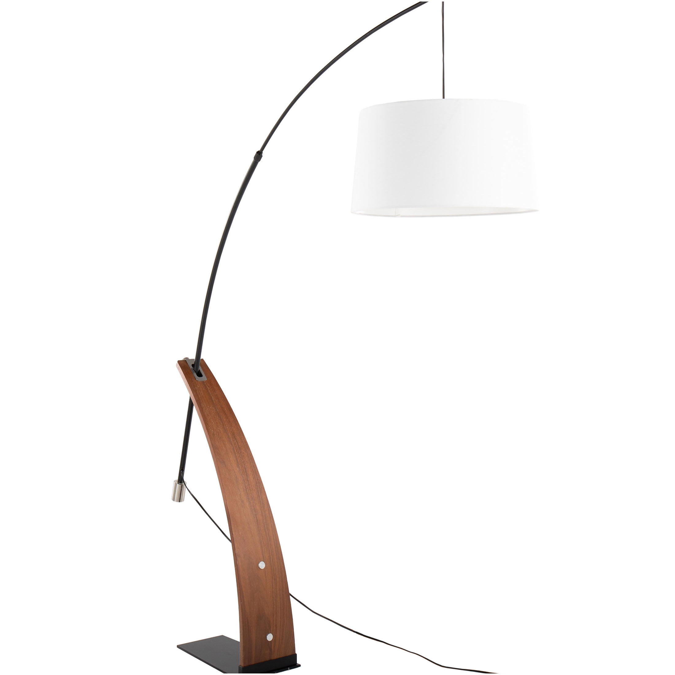 JERFIT Mid Century Modern Floor Lamp with Linen Shade, Arched Design for Living Room, Bedroom, Walnut Wood & Black Metal Finish