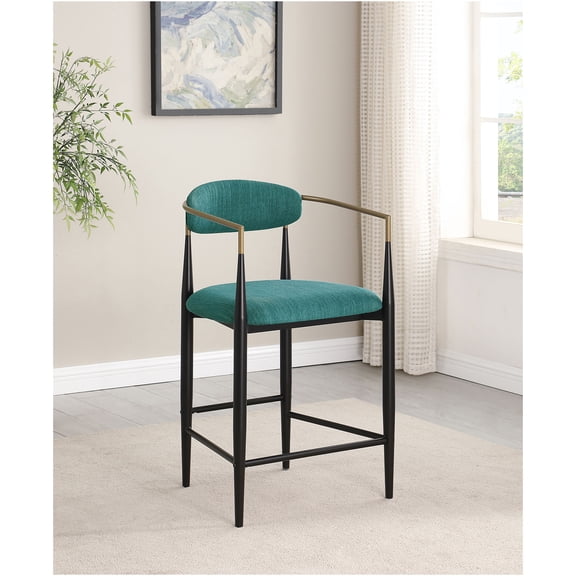 JERFIT Mid-Century Modern Green Fabric Counter Stools, Set of 2 for Kitchen Island, Dining Room, Open Back Bar Stools with Padded Seat and Footrest