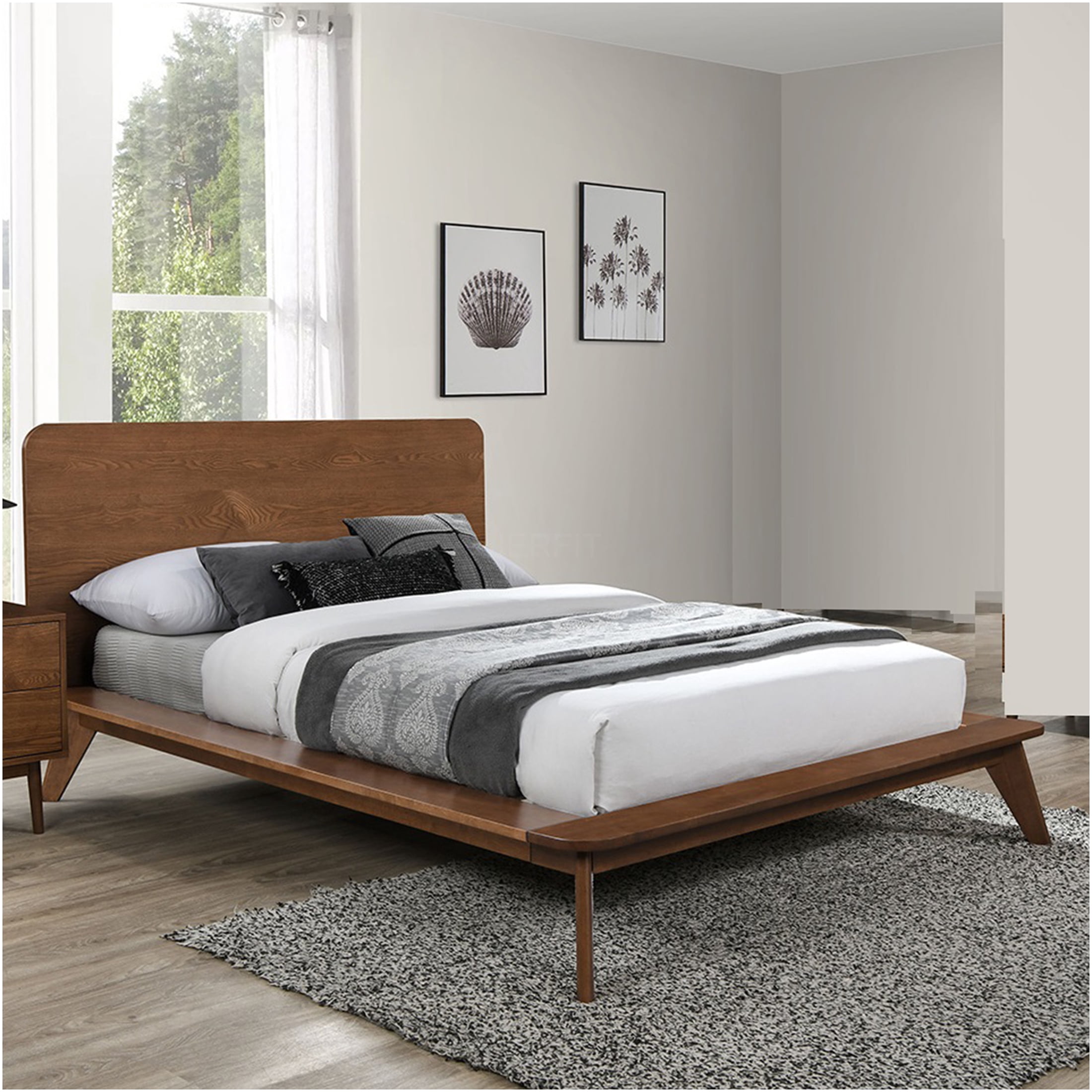 JERFIT Mid-Century Modern King Platform Bed Frame with Headboard ...