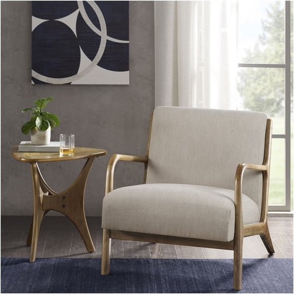 JERFIT Mid-Century Modern Lounge Chair with Polyester Upholstery, Cream Accent Living Room Armchair, Solid Wood Frame for Comfortable Seating