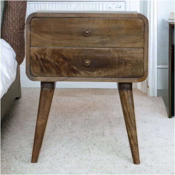 JERFIT Mid Century Modern Nightstand with 2 Drawers, Gray Wash Solid Wood Bedside Table for Bedroom, Scandinavian Style