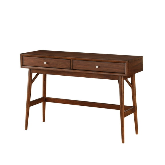 JERFIT Mid-Century Modern Sofa Table with 2 Drawers, Wood Console Table for Living Room, Brown Finish