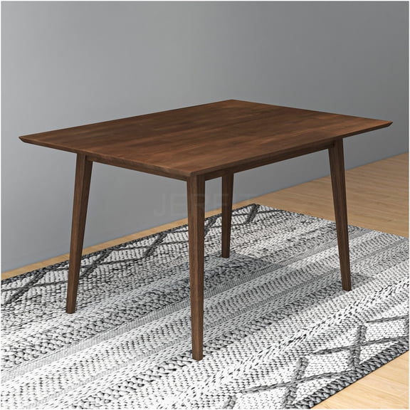 JERFIT Mid-Century Modern Solid Wood Dining Table for Kitchen, Brown Finish, Beveled Edge, Seats 6