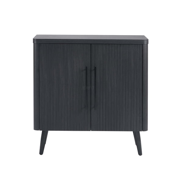 JERFIT Mid Century Modern TV Stand Accent Cabinet with Ribbed Doors, Charcoal Gray Engineered Wood Console Table with Metal Legs for Living Room, Bedroom
