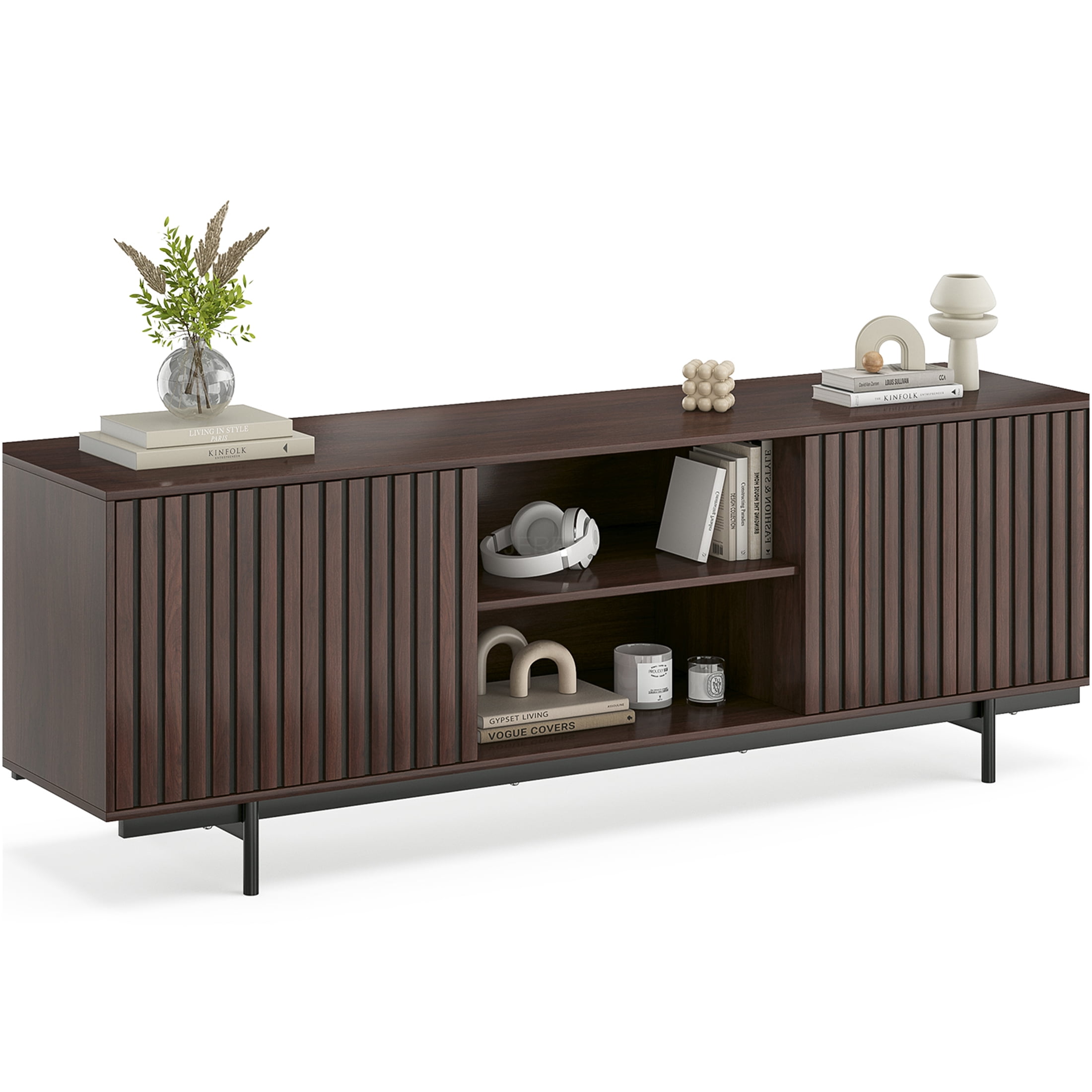 JERFIT Mid Century Modern TV Stand for TVs up to 75 Inches, Dark Walnut — free download